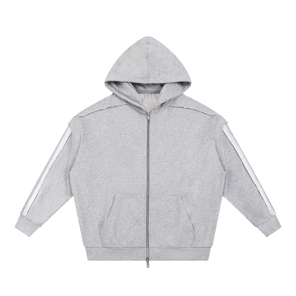 Contrast Tape Raw Edge Double Layered Zip Hoodie