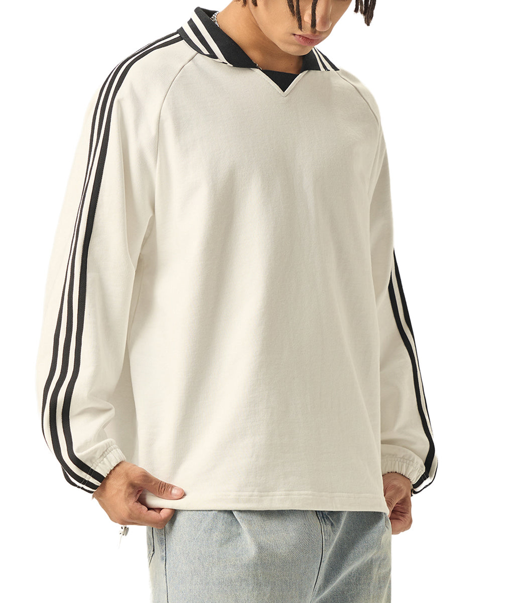 Contrast Striped Lapel Collar Sweatshirt