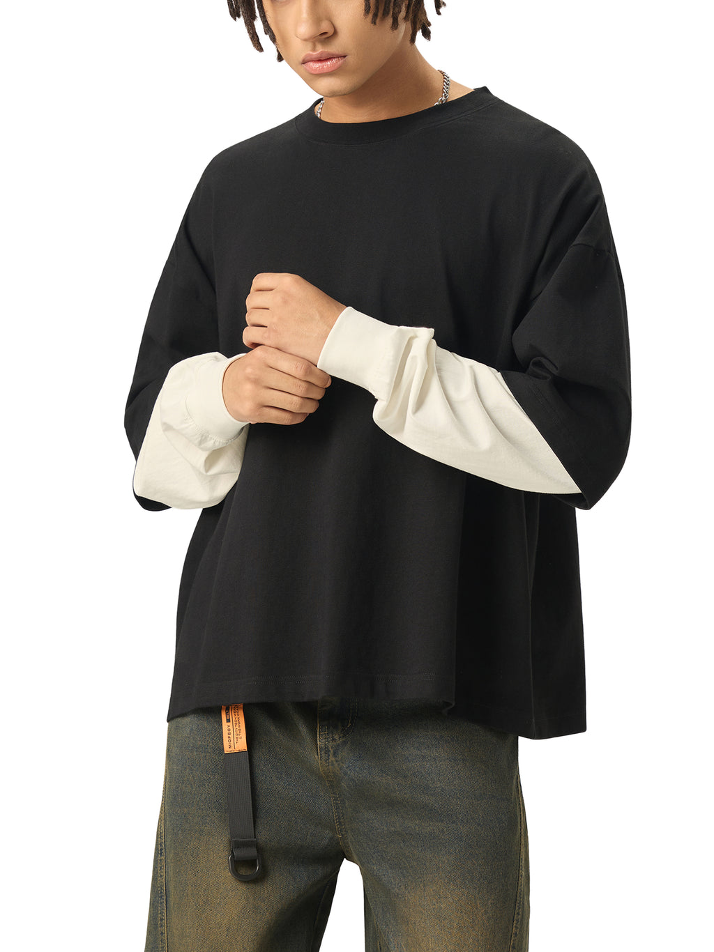 Layered Contrast Sleeve Cotton T-Shirt