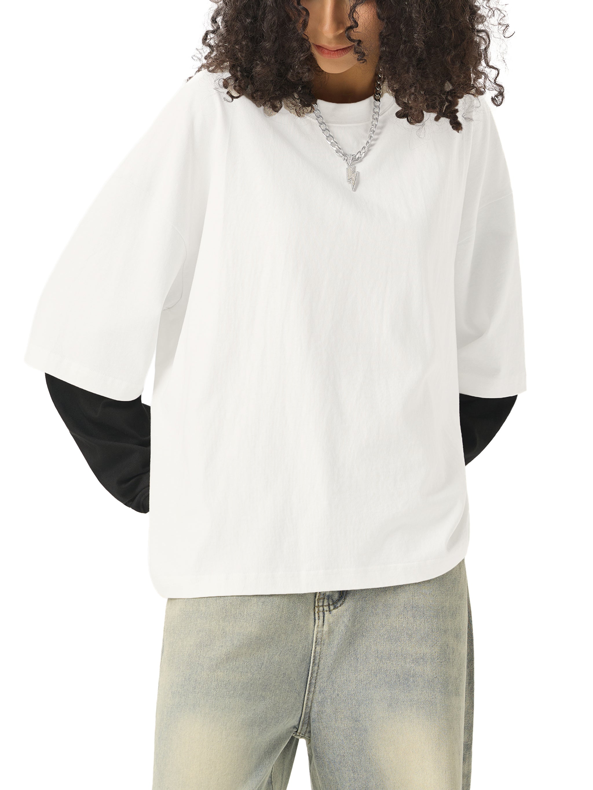 Layered Contrast Sleeve Cotton T-Shirt