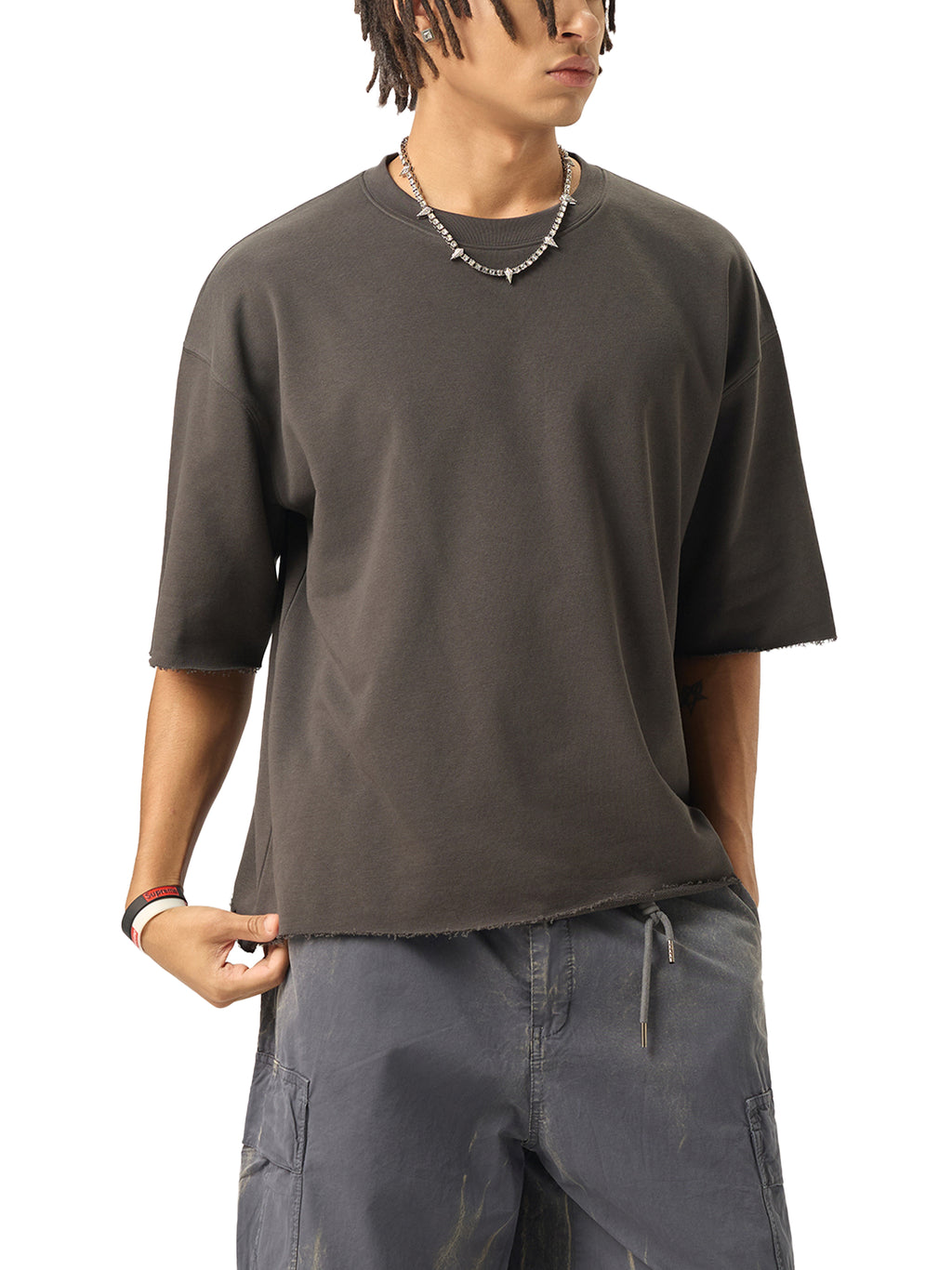Boxy Half-Sleeve Raw-Edge T-Shirt