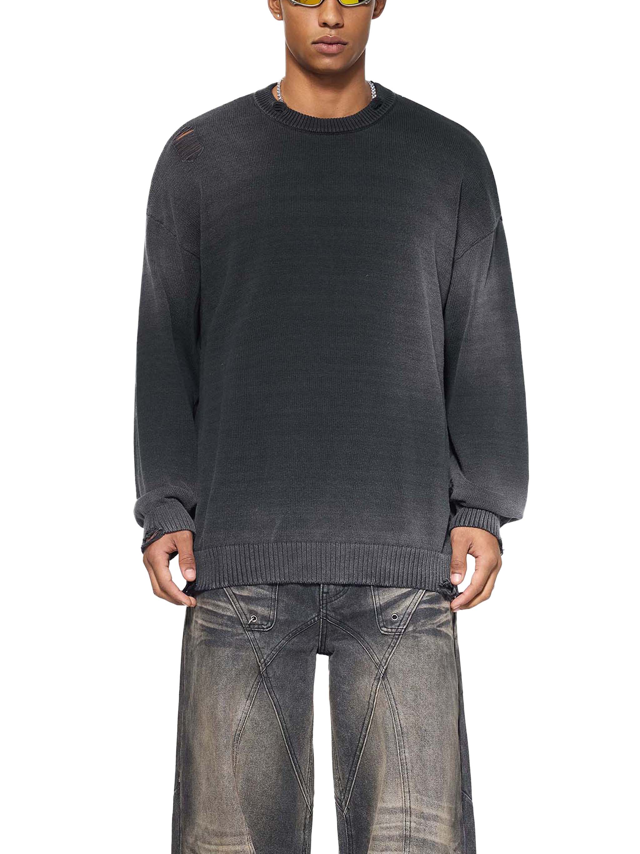 Sun Fade Distressed Ripped Crewneck sweater