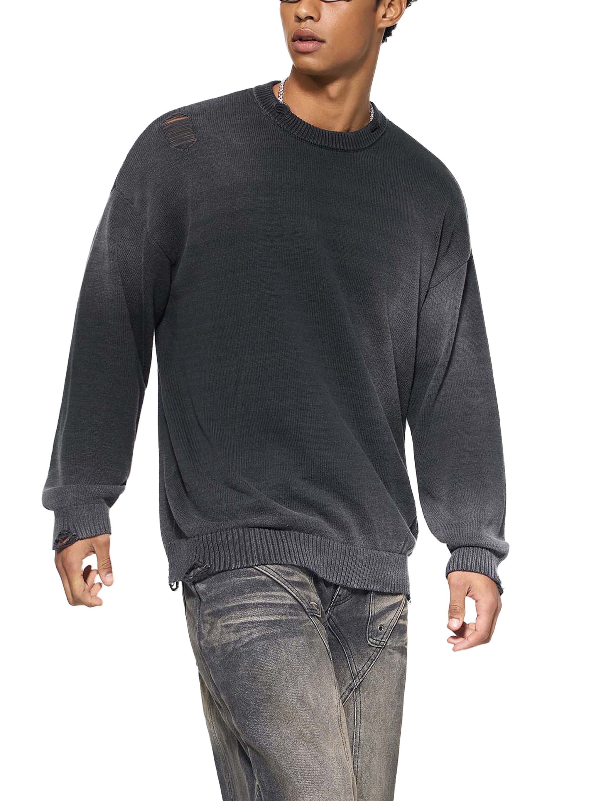 Sun Fade Distressed Ripped Crewneck sweater